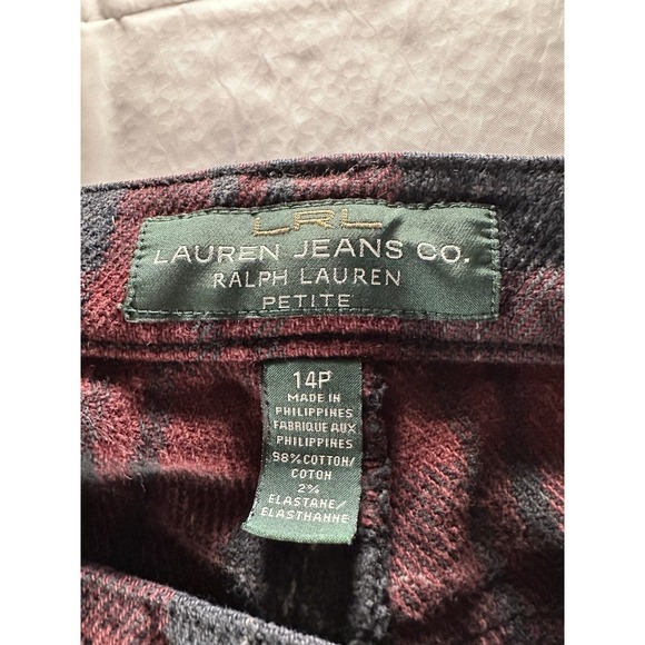 Lauren Ralph Lauren Red Plaid Flannel Pants Womens 14P 34x28 Red Stretch Jeans - Picture 5 of 13
